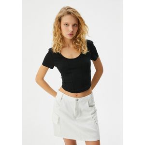 Koton - Shirt - Zwart - Kwartmouw - Slanke Pasvorm