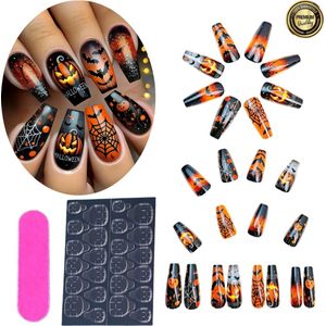 GUAPÀ® Plaknagels | 24 stuks valse nagels | Press On Nails | Zelfklevende Plaknagels | Nepnagels | Kunstnagels | Compleet plaknagels starterspakket | Nagels stickers | Halloween Nagels | 24 stuks plaknagels Halloween Thema