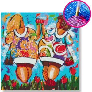 Proost op het weekend | Diamond painting | 80x80cm | Ronde steentjes | Los canvas | Vrolijk Schilderij | Corrie Leushuis