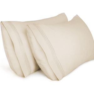 Kussenslopen (2 Stuks), 40 x 80 cm Geborduurd Zachte Kussenslopen van Geborsteld Microvezel, Machinewasbaar Kreukvrij Ademend, Beige