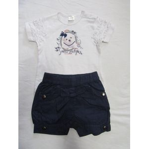 dirkje , kledingset , meisje, tshirt + shortje , wit met marine , 80 - 12 maand