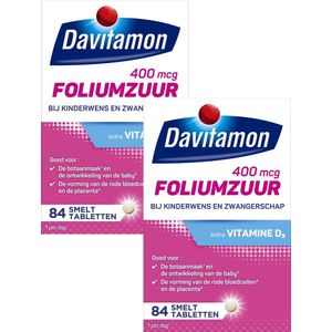 Davitamon Foliumzuur met Vitamine D3 - Voor -en tijdens zwangerschap - Bij kinderwens - Voedingssupplement - 2 x 84 stuks - BUNDEL