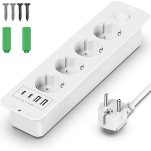 Tafelstopcontact Inbouw Wit - Verzonken Stopcontact Met 2 Usb-A En 2 Usb-C - 4-Voudig Inbouwstopcontact Voor Tafel En Meubel - 2M Kabel