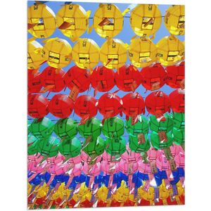 Vlag - Lucht Vol met Gekleurde Chinese Lampionnen - 60x80 cm Foto op Polyester Vlag