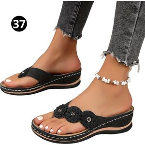 Bovista Comfortabele Slippers - Badslippers - Teenslippers - Anti-Slip Slides - Flip Flops - Stevig Voetbed - Zwart - Maat 36