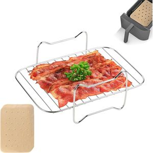 Heteluchtfriteuse grillrooster met bakpapier - Dehydratorrek voor Ninja Foodi AF300EU AF400EU - accessoires voor grillen en bakken - roestvrij staal.