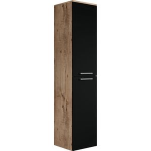 Badplaats Badkamerkast Venus 30 x 30 x 160 cm - Kastanje Eiken met Mat Zwart - Hangende Kolomkast met Twee Deuren