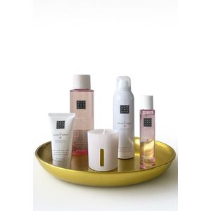 Rituals of Sakura - Geschenkset - Doucheschuim 200 ml - Bath Foam 500 ml - Body Cream 70 ml - Body Mist 50 ml - Geur Kaars 140 g - Rituals Product - Luxe Gouden Rond Decoratieve Dienblad