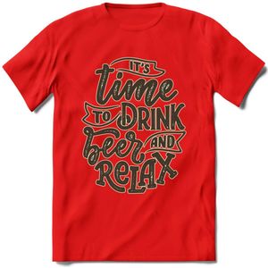 Its Time To Drink Beer And Relax T-Shirt | Bier Kleding | Feest | Drank | Grappig Verjaardag Cadeau | - Rood - M