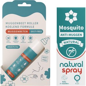 Natuurlijke Anti-Muggen Set – Muggenbeet Roller & Spray – Zonder DEET – Babyvriendelijk – Verkoelend & Beschermend – 2-in-1 Pakket (20ml + 100ml)