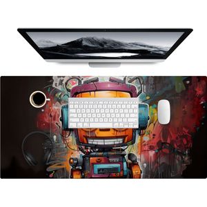 Bureau onderlegger 90x45 cm - Robot - Graffiti - Oranje - Kleuren - Muismat XXL - Bureau mat - Muismatten groot