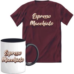 T-Shirtknaller T-Shirt met Koffiemok | Espresso Macchiato - Koffie Kleding | Heren / Dames Shirt met Mok Cadeau | Kleur rood | Maat 3XL