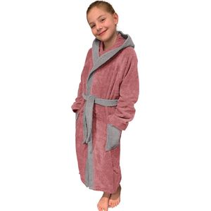 HOMELEVEL Badstof badjas voor kinderen 100% katoen voor meisjes en jongens Roze Maat 176