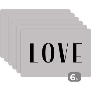 Placemat - Placemats kunststof - 45x30 cm - Spreuken - Quotes - Love - 6 stuks - Borden onderleggers antislip - Tafel decoratie - Luxe tafelversiering - Tafelmat vinyl - Bord onderlegger - Tafeldecoratie accessoires