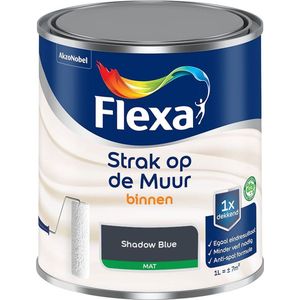 Flexa - Strak op de Muur Binnen Muurverf Mat - Shadow Blue - Kleur van het jaar 2025 - Mengverf - 1 Liter