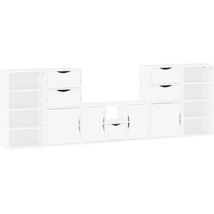 vidaXL - 5-delig - Tv-meubel - met - opbergruimte - ODDA - massief - grenenhout - wit
