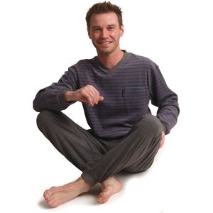 Outfitter Badstof heren pyjama - Winter Stripe - Warme winter pyjama antraciet - Copy - XXL - Grijs