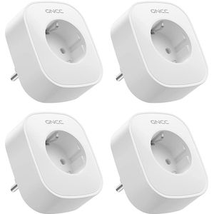 Slimme Wifi-stopcontacten set van 4 met energieverbruik controle, compatibel met Alexa en Google Home, afstandsbediening en spraakbediening, 16A, wit
