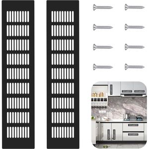 Ventilatierooster, verpakking van 2, zwart 80 mm x 400 mm, ventilatierooster, aluminium uitlaatrooster, ventilatierooster, rechthoekig voor ventilatie van kasten en slaapkamers, inclusief schroeven
