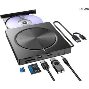 RFWR® Draagbare Externe CD/DVD-speler met USB 3.0 en USB-C voor PC en Laptop