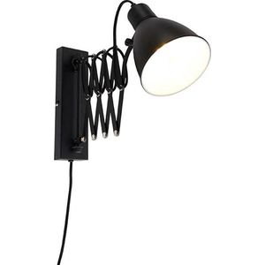 QAZQA merle - Industriele Wandlamp met zwenkarm voor binnen - 1 lichts - D 52 cm - Zwart - Industrieel - Woonkamer | Slaapkamer | Keuken