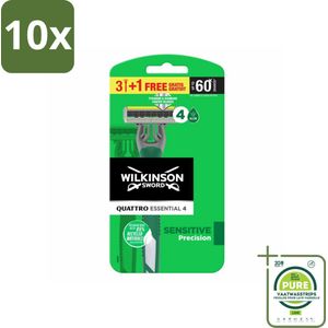 10 x Wilkinson - Wegwerpscheermesjes - Quattro Essential 4 - Strak Scheren - 4 mesjes - Grootverpakking - Wegwerpscheermesjes - Scheermes - Quattro Essential - Wilkinson Sword - Scheermesjes