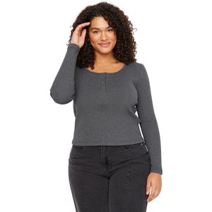 Trendyol Zwarte Getailleerd Gebreide Crop Top Met Drukknopen En Zwembadkraag, Maat Tbbaw23Af00030