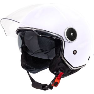 VINZ Tobia Helm Scooter met zonnevizier / Jethelm / Brommer Helm / Motorhelm / Scooterhelm Retro / Snorfiets helm / Snorscooter helm - Geschikt Voor Helmplicht Blauw Kenteken - Wit