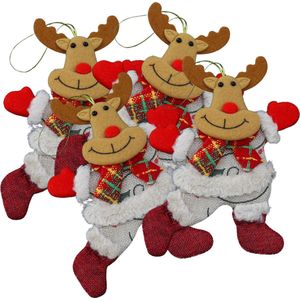 Schattige rendier kerstpop - 4 stuks! - kerstpop voor in de kerstboom - kerstornament - kerst plushie - kerstpop voor in de kerstkrans - kerstversiering