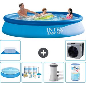 Intex Rond Opblaasbaar Easy Set Zwembad - 366 x 76 cm - Blauw - Inclusief Solarzeil - Onderhoudspakket - Zwembadfilterpomp - Filter - Grondzeil - Warmtepomp