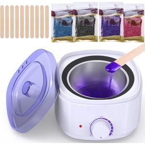 Wax Apparaat - Incl. 10 Houten Spatels & 4x 50g Waxbonen - 500ml - Hars Ontharing - Ontharen - Waxapparaat Set - Waxbeans - Wit