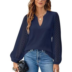 Elegant Dames T-shirt met V-hals en lange mouwen - Casual Chiffon Tuniek voor Herfst