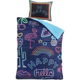 Decoware - Be Happy - Dekbedovertrek - Neon - Eenpersoons - 140x200 cm + 1 Kussensloop 60x70 cm