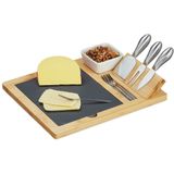 Relaxdays kaasplank set - met kaasbestek - leisteen serveerplank - kaasmessen - schaaltje