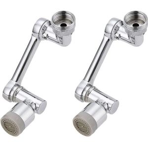 Kraan Verlengstuk Waterbesparend - 2 stuks - 1080 Graden Draaibaar - Kraankop - Opzetstuk - Sproeikop - Universeel - Keuken - Badkamer - Douche - Zwenkbaar - Roterend - Afwassen - Flexibel - Kraan Opzetstuk - Verlenger - Opzet - Sproeier