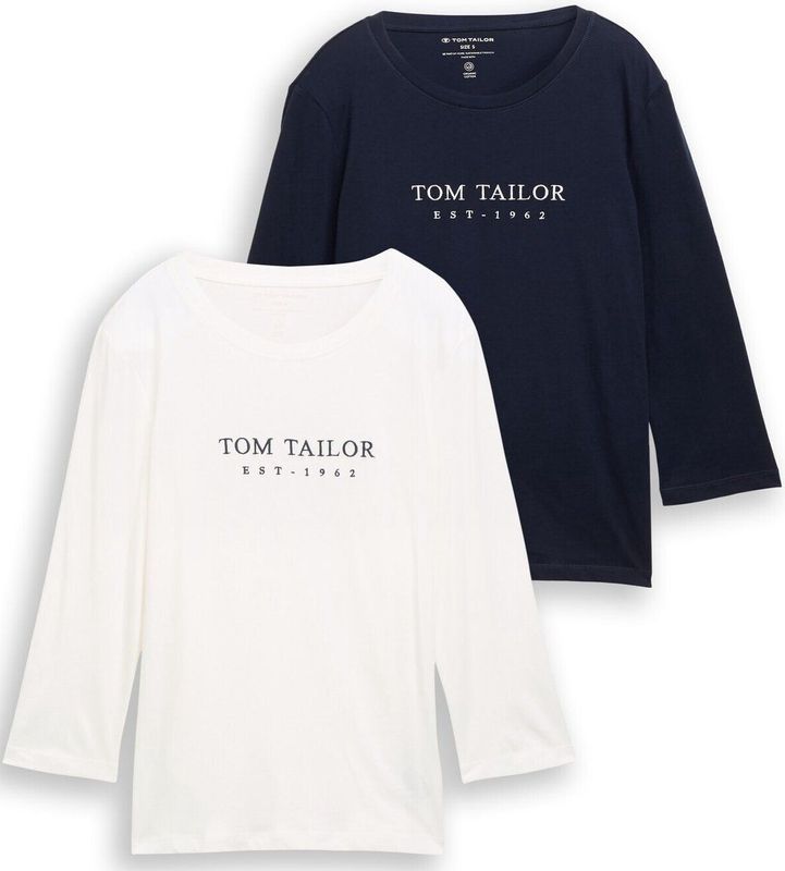 TOM TAILOR - Shirt - Navy/Wit - 2 Pack - Driekwart Mouw