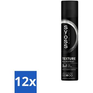 12 x Syoss - Texture - Haarspray - Voor Gedefinieerde Styling - 300 ml - Haarspray - Textuur Haarspray - Volume Haarspray - Styling Haarspray - Syoss