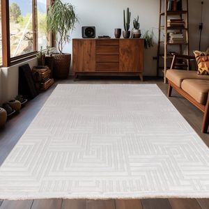 Arte Designer Vloerkleed Laagpolig Luxe Tapijt - Woonkamer Slaapkamer - Creme- 80x150 CM