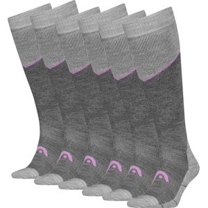 HEAD Skisokken Kneehigh - 6 paar skikousen - Light Grey Melange / Lilac - Maat 31/34