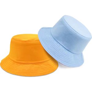 Bucket Hat Deluxe - Stevig Vissershoedje - Oranje & Lichtblauw - Reversible - Dubbellaags - Maat 58 cm - Katoen - Polyester - Heren - Dames - Festival Accessoire - Festivalhoedje - Regenhoedje - Zonnehoedje - Emmerhoed - Hoed - Unisex