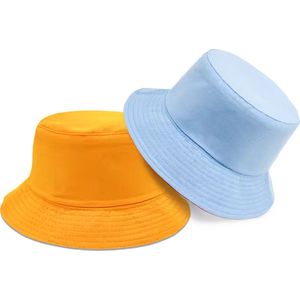 Bucket Hat Deluxe - Stevig Vissershoedje - Oranje & Lichtblauw - WK/EK - Koningsdag - Reversible - Dubbellaags - Maat 58 cm - Katoen - Polyester - Heren - Dames - Festival Accessoire - Festivalhoedje - Regenhoedje - Zonnehoedje - Emmerhoed - Hoed