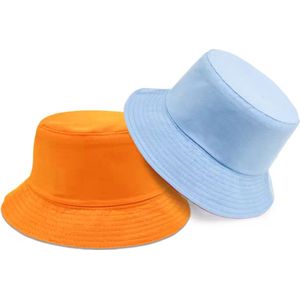 Bucket Hat Deluxe - Omkeerbaar Vissershoedje - Oranje & Lichtblauw - WK & EK - Koningsdag - Reversible - Dubbellaags - Maat 58 cm - Heren - Dames - Festival Accessoire - Festivalhoedje - Regenhoedje - Zonnehoedje - Emmerhoed - Hoed - Unisex