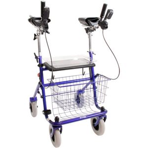 Premis - Klein volwassenen / kinder rollator - Zitbreedte 37 cm - Zithoogte 50 cm - max gebr. gew 100 kg - Verkorte onderarmschalen - Metallic Blauw