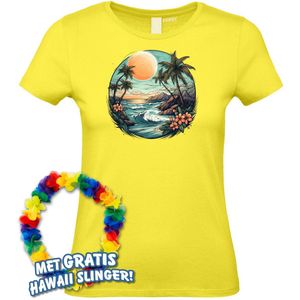 Dames t-shirt Hawaiian Beach | Toppers in Concert 2024 | Club Tropicana | Hawaii Shirt | Ibiza Kleding | Lichtgeel Dames | maat XL