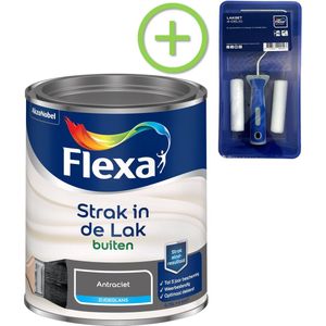 Flexa - Strak in de Lak - Zijdeglans - Buiten - Antraciet - 750 ml + Lakroller