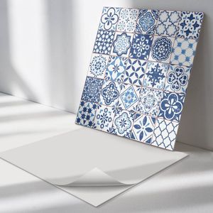 Wallfluent Vinyl Wandpaneel - Geometrische tegelpatronen Vinyl Wandbekleding - 50 cm x 50 cm - Blauw PVC wandpaneel - Verpakking van 4 stuks - Vierkant Wandbekleding Vinyl - Texturen Wandpaneel - Zelfklevend Muurpaneel - Wandpaneel Keuken en Badkamer