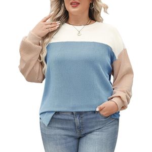 Oversized Dames Sweatshirt herfst winter ronde hals lange mouwen kleurblok grote maten casual top