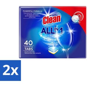 At Home - Clean - Vaatwastabletten - All-in-1 - Voorkomt Kalkaanslag - 40 Tabletten - Voordeelverpakking - 2 stuks