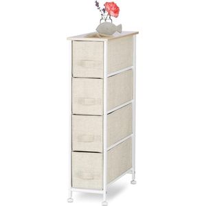 Ladekast met 4 stoffen lades - Metaal en hout - Ladeblok commode - Beige - 76 x 20 x 48 cm ladenkast