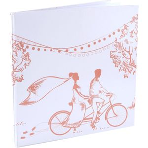 Santex gastenboek/receptieboek Bruidspaar - Bruiloft - wit/roze - 24 x 24 cm - just married